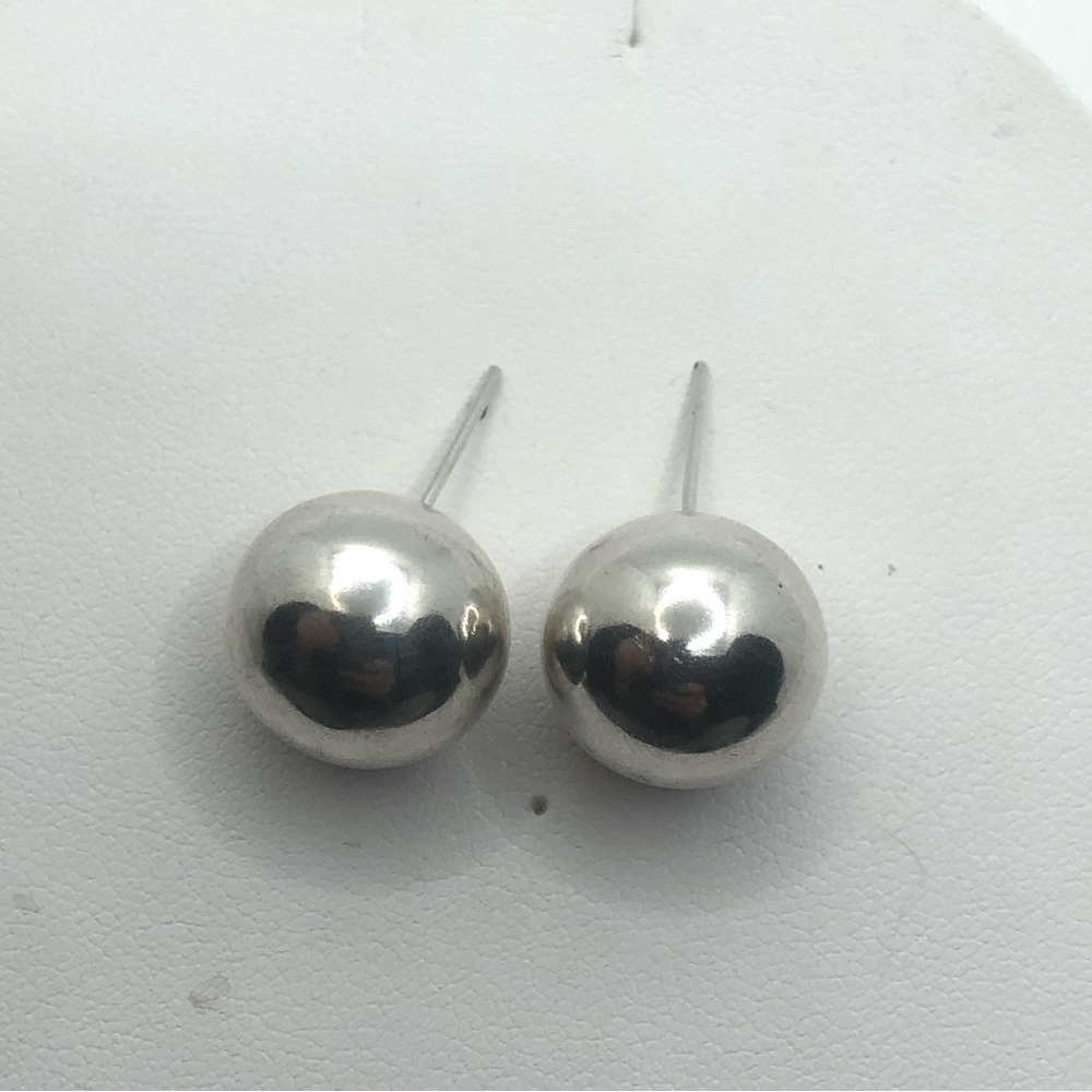Vtg Sterling Silver Round Hollow Ball Stud Earrings .7”